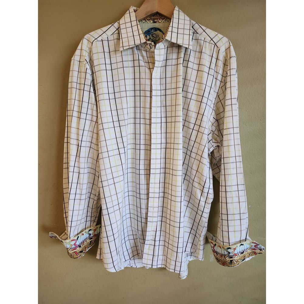 Robert Graham Long Sleeve Button Up Shirt White Blue Check Mens Size‎ XL